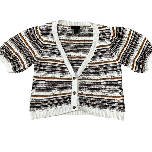 HOUSE OF HARLOW 1960 Crochet Knit striped puff sleeve Crop sweater Cardigan LRG - Picture 4 of 10